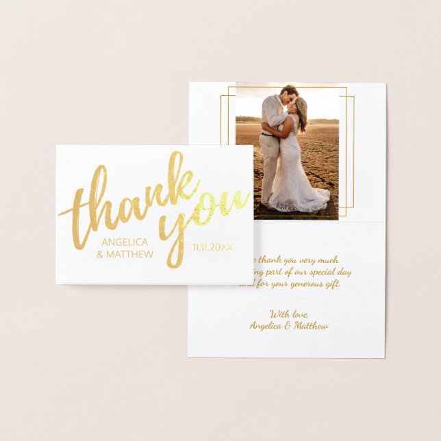 Carte Dorée VÉRITABLE Mariage de MERCI d'or | avec photo (Affichage)