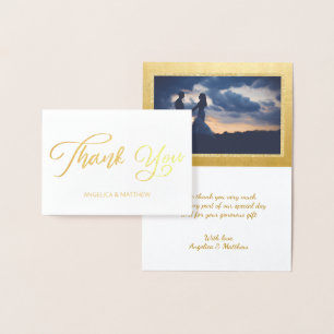 Carte Dorée VÉRITABLE Mariage de MERCI d'or   avec photo