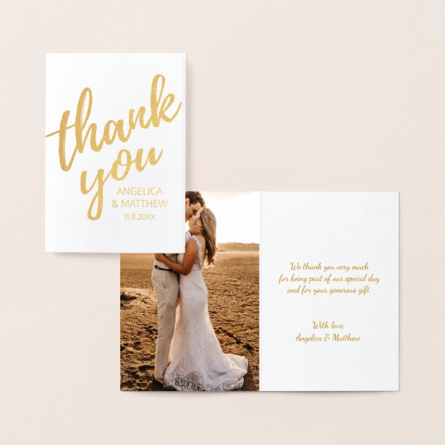 Carte Dorée VÉRITABLE Mariage de MERCI d'or | avec photo (Affichage)