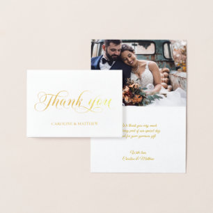 Carte Dorée VÉRITABLE Mariage de MERCI d'or   avec photo Foil