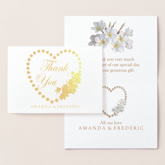 Carte Dorée VÉRITABLE Mariage MERCI à huile et perles d'or (Affichage)