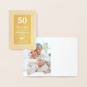 Carte Dorée Véritable Motif Gold Foil 50e Anniversaire Merci