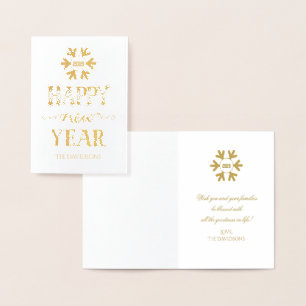 Carte Dorée Véritable or Bonne nouvelle année Typographie Floc