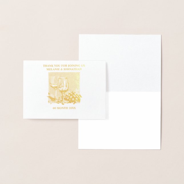 Carte Dorée Verres de vin d'or raisins élégant vignoble (Affichage)