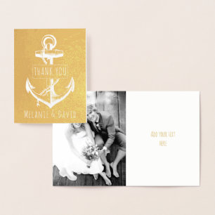 Carte Dorée Vintage blanc ancre mariage nautique or