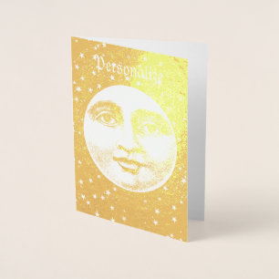 Carte Dorée Vintage homme dans la lune plein visage étoiles fe