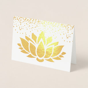 Carte Dorée VRAI feuille d'or lotus design fleur