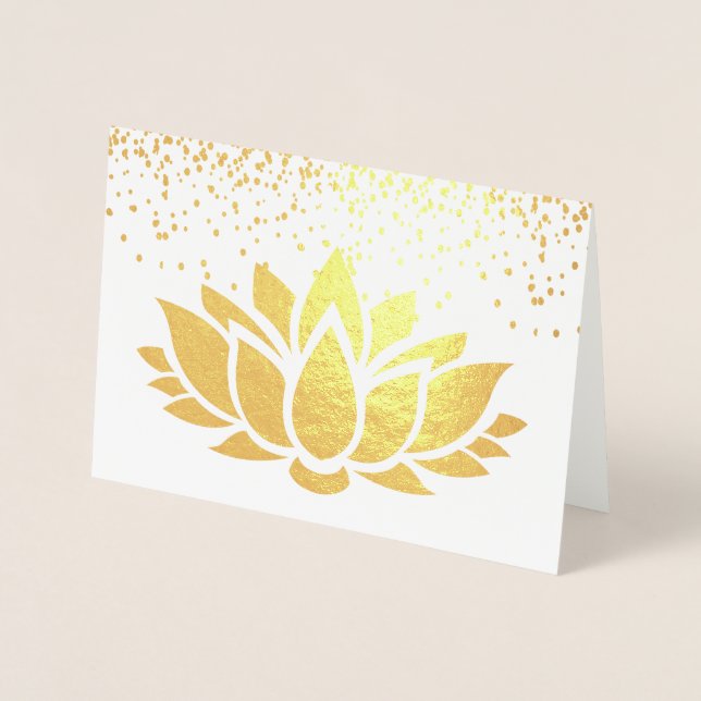 Carte Dorée VRAI feuille d'or lotus design fleur (Devant)