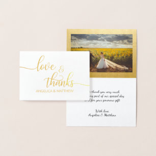 Carte Dorée VRAI Gold Foil AMOUR & MERCI Mariage   avec photo