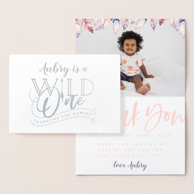 Carte Dorée Wild un 1er anniversaire vrai feuille photo merci (Affichage)