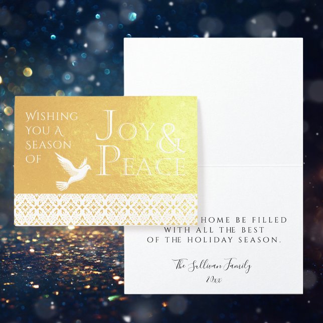 Carte Dorée Wishing you a Season and Peace Holiday Foil (Wishing You a Season of Joy and Peace Gold Foil Folded Card with Personalizable Inside Message)