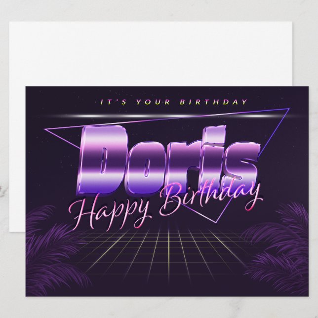 Carte Doris Name Prénom lila retro (Devant / Derrière)