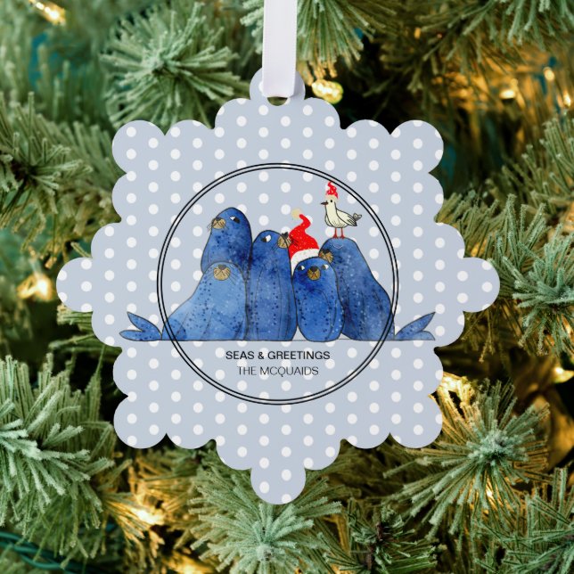 Carte d'ornement papier Festive Sea Lions Watercol (Insitu (Arbre))