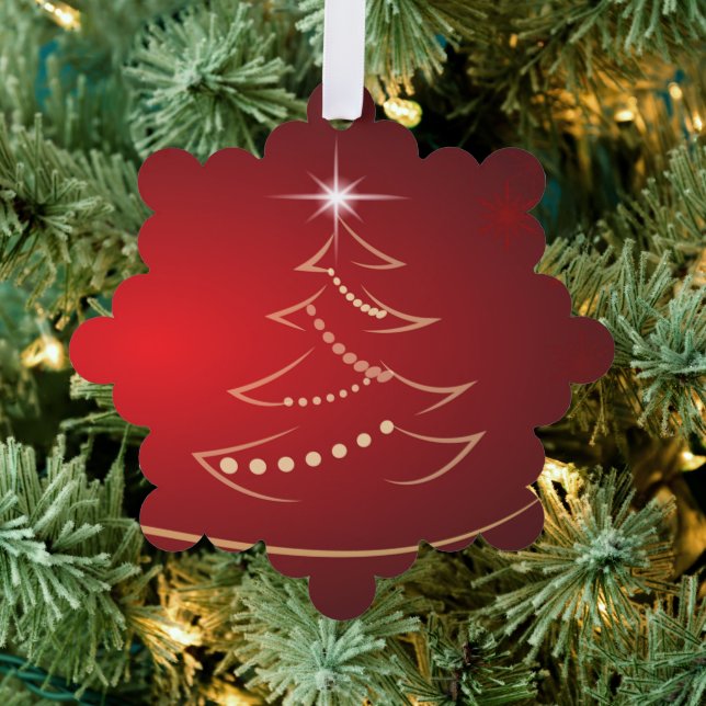 Carte d'ornement rouge sapin de Noël avec étoile (Insitu (Arbre))