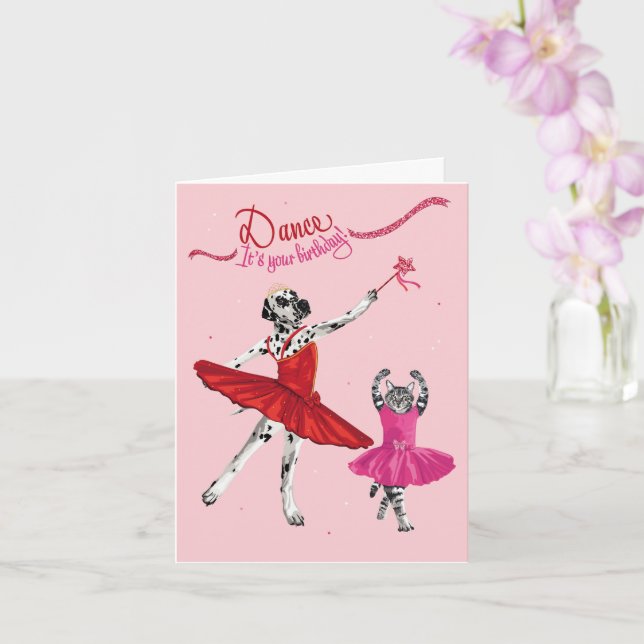 Carte Dotty Dog et Kitty Ballerina Danse Anniversaire (Orchidée)