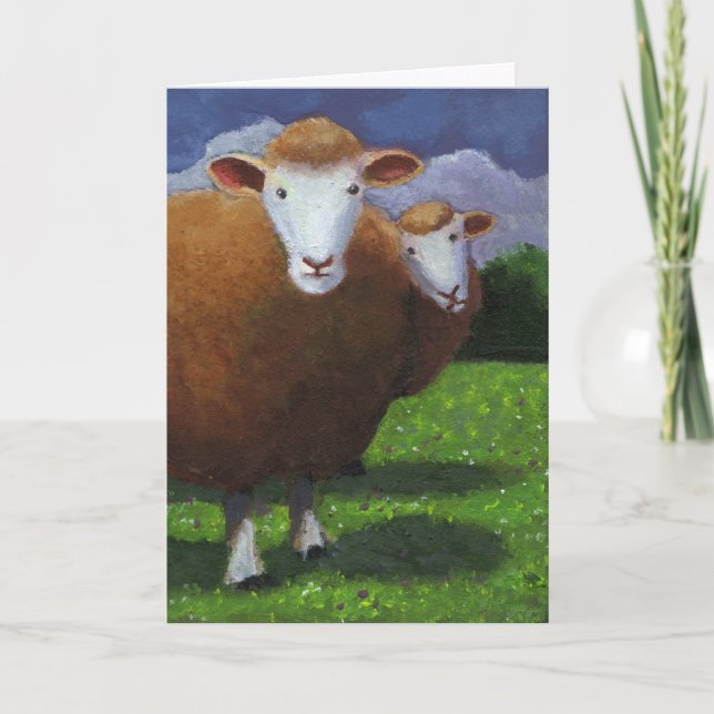 Carte Double Sheep : Acrylic Painting : Anniversary (Devant)