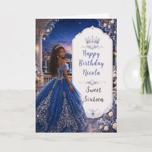 Carte Douce 16 Princesse Jardin Bleu Minuit