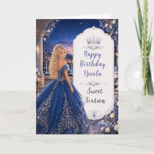 Carte Douce 16 Princesse Jardin Bleu Minuit