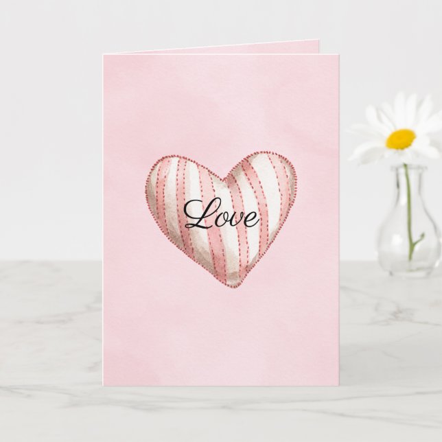 Carte Douce Amour Rose Foncé Rayé en Forme de Coeur (Petite plante)
