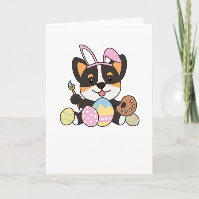 Carte Douce Corgi à Pâques avec des œufs de Pâques comme (Devant)