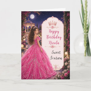 Carte Douce fête de 16 ans sous la lune Princesse Jardin
