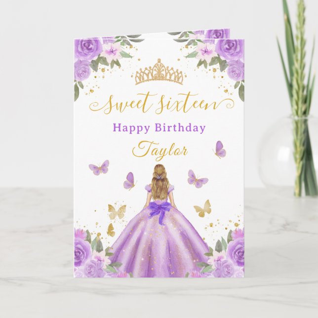 Carte Douce Fille Blonde Princesse Violette de 16 ans (Devant)
