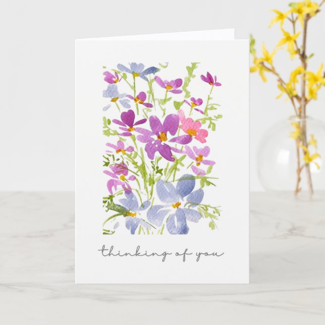 Carte Douce Pensée pour Vous Aquarelle Florale  (Fleur jaune)