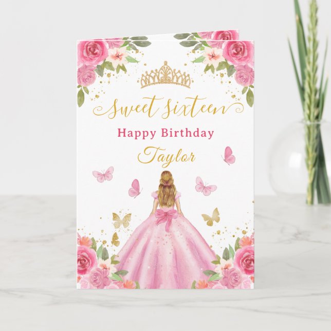 Carte Douce Princesse Rose Blonde de 16 ans (Devant)