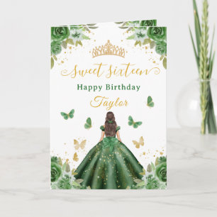Carte Douce Princesse Verte aux Cheveux Bruns de 16 Ans