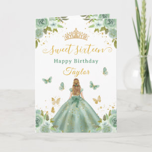 Carte Douce Princesse Verte Blonde de 16 ans