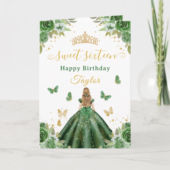 Carte Douce Princesse Verte Blonde de 16 ans (Devant)