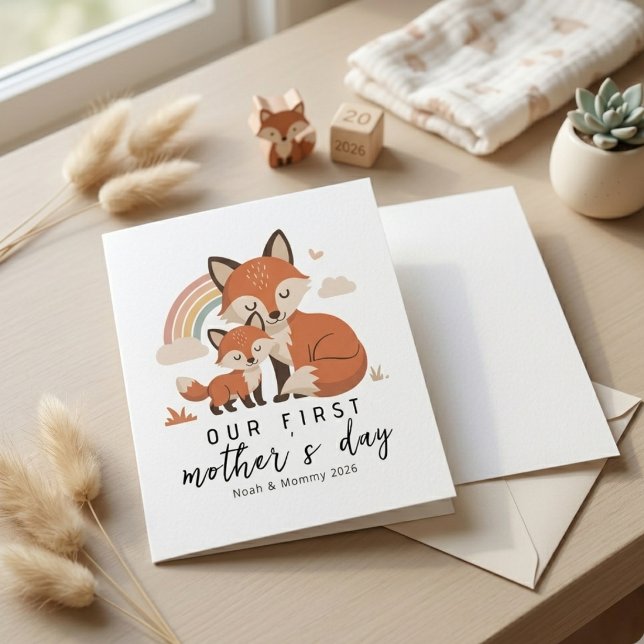 Carte Douce Renarde Maman Bébé Premier Jour de la Fête d (Créateur téléchargé)