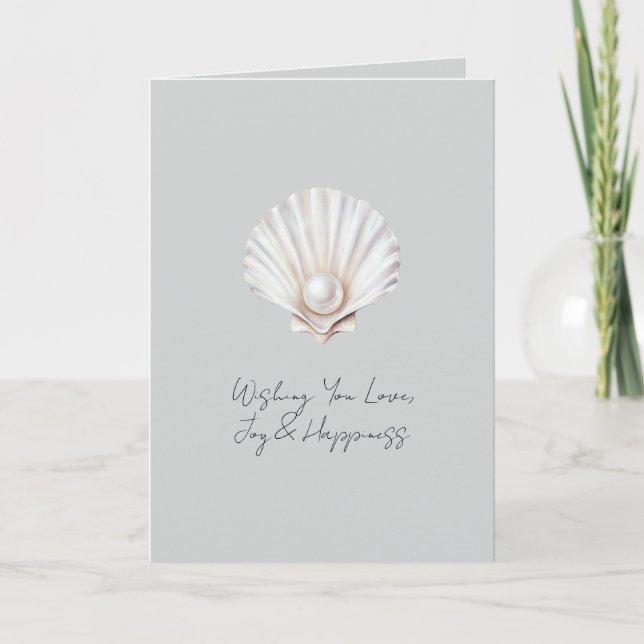 Carte Douche de Mariage Coquille Grise Perle Blanche (Devant)