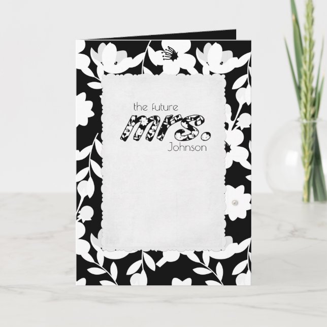 Carte douche nuptiale de motif floral noir et blanc (Devant)