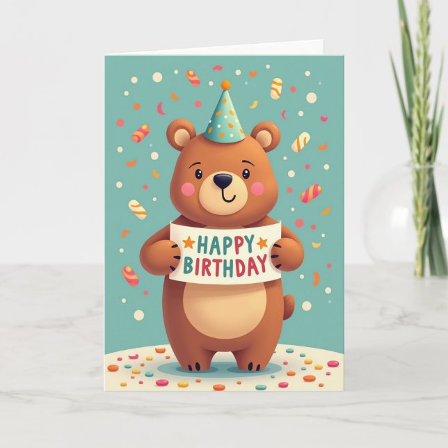 Carte d'ours avec chapeau de fête (Devant)