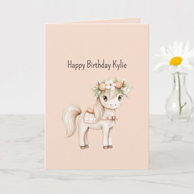 Carte Doux Cheval Fleurs Anniversaire Peach  (Petite plante)
