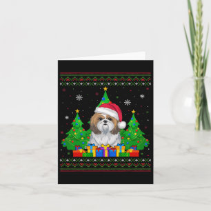 Carte Doux moche arbre de Noël Santa Hat Shih Tzu Chien