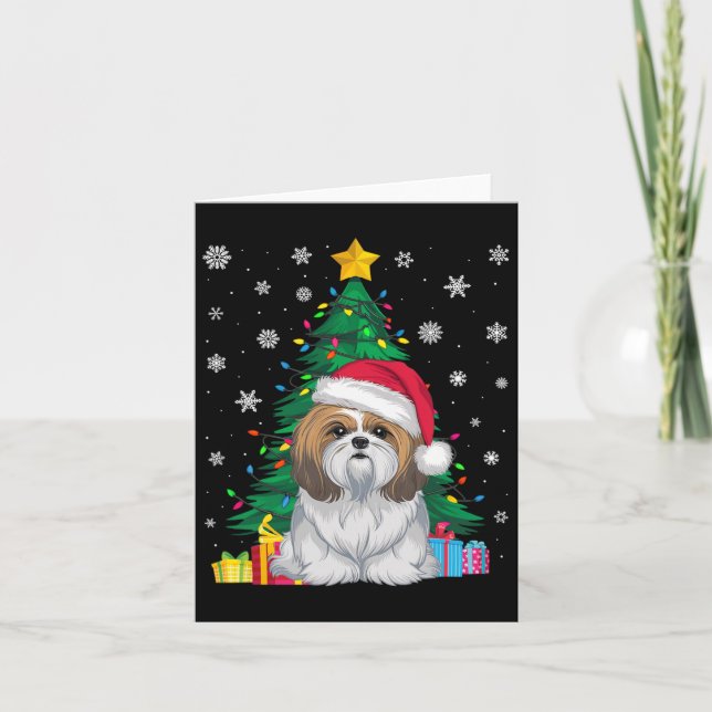Carte Doux moche arbres de Noël lumières Shih Tzu Chien  (Devant)