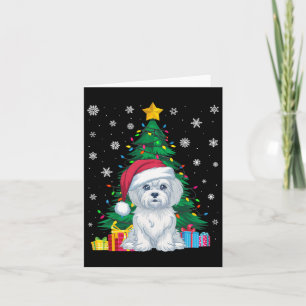Carte Doux moche sapin de Noël éclaire le chien maltais