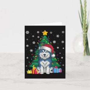 Carte Doux moche Xmas Arbre Lumières Alaskan Malamute Ch