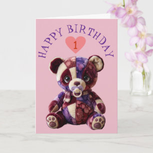 Carte Doux ours en patchwork câlin