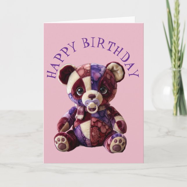 Carte Doux ours en patchwork câlin (Devant)