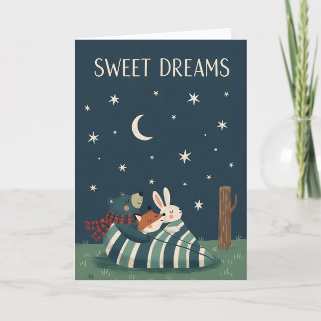 Carte Doux rêves de l'animal de la forêt mignonne Lit co (Devant)