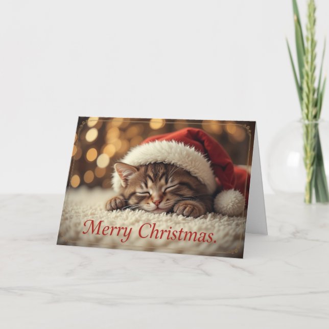Carte Doux Santa Chat Endormi Noël Cosy  (Devant)