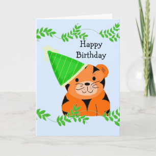 Carte Doux Tigre avec un Chapeau d'Anniversaire