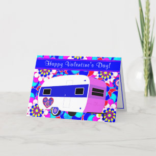 Carte Doux Vintage Camper Fleurs mod Joyeux Valentin