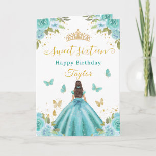 Carte Douze Ans Turquoise Princesse Fille Brune