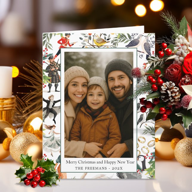 Carte Douze Jours de Noël Plié (Twelve Days of Christmas Folded Holiday Greeting Card)