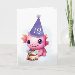 Carte Douzième 12e anniversaire mignon Axolotl rose