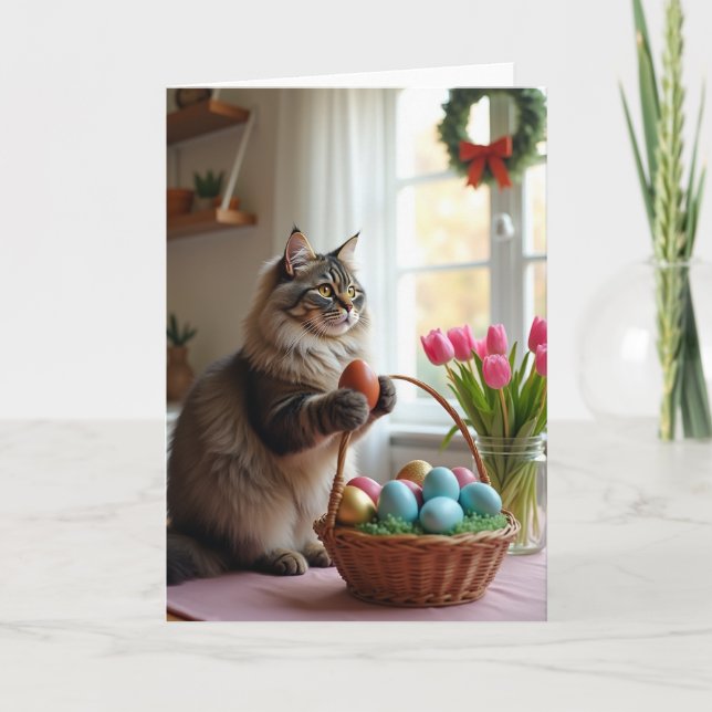 Carte d'Ovum de Printemps pour Chat Fluffy (Devant)